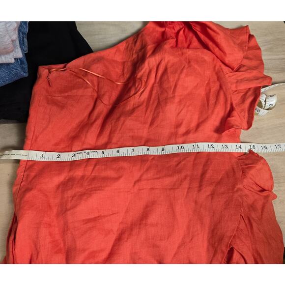 Banana Republic one shoulder ruffled linen dress sz 10 orange coral - Picture 7 of 7
